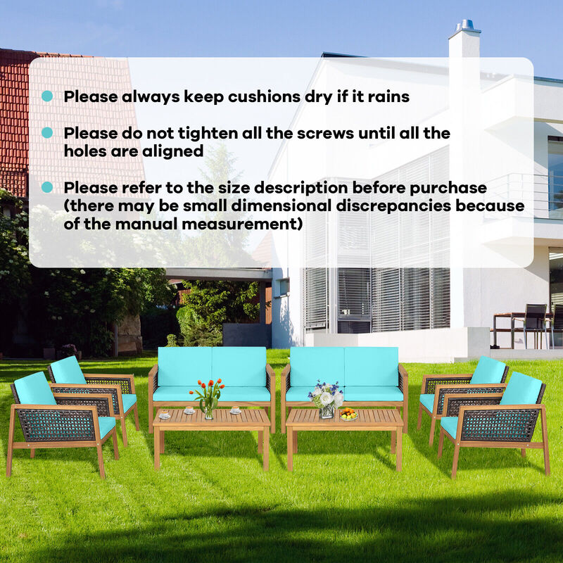 4 Pieces Patio Rattan Furniture Set with Removable Cushions