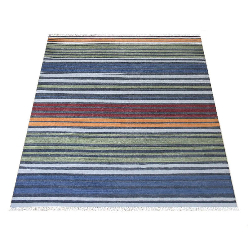 RUGSOTIC CARPETS HAND WOVEN FLAT WEAVE KILIM WOOL ECO-FRIENDLY AREA RUGS  - 4'x6', Rectangle Shape, Multicolor Color, Contemporary Modern Design, Low Pile Handmade Rugs for Living Room (D00117)