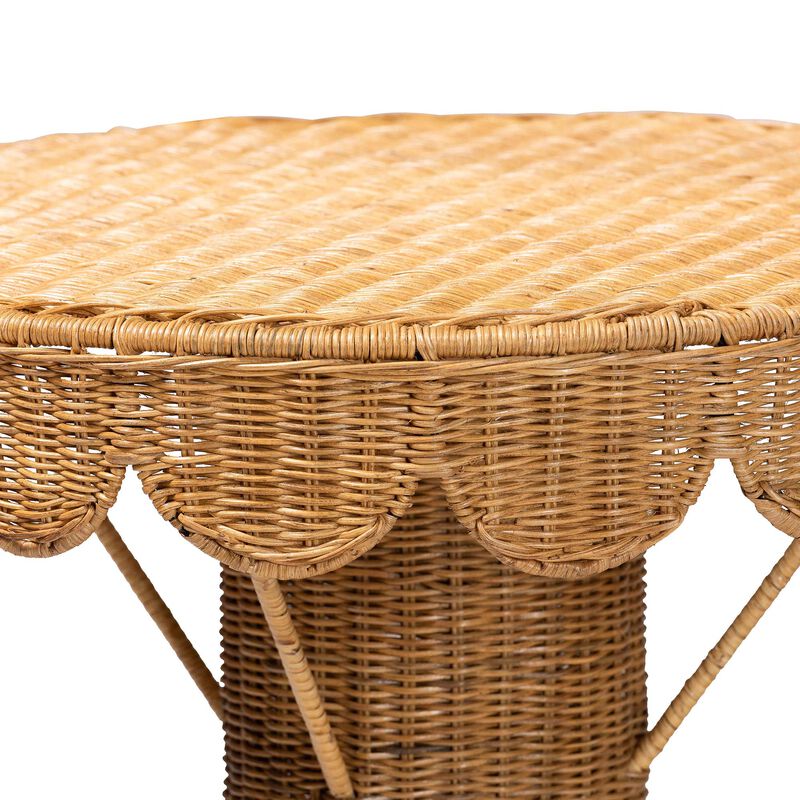 bali & pari Pabla Bohemian Light Honey Rattan Scalloped Console Table