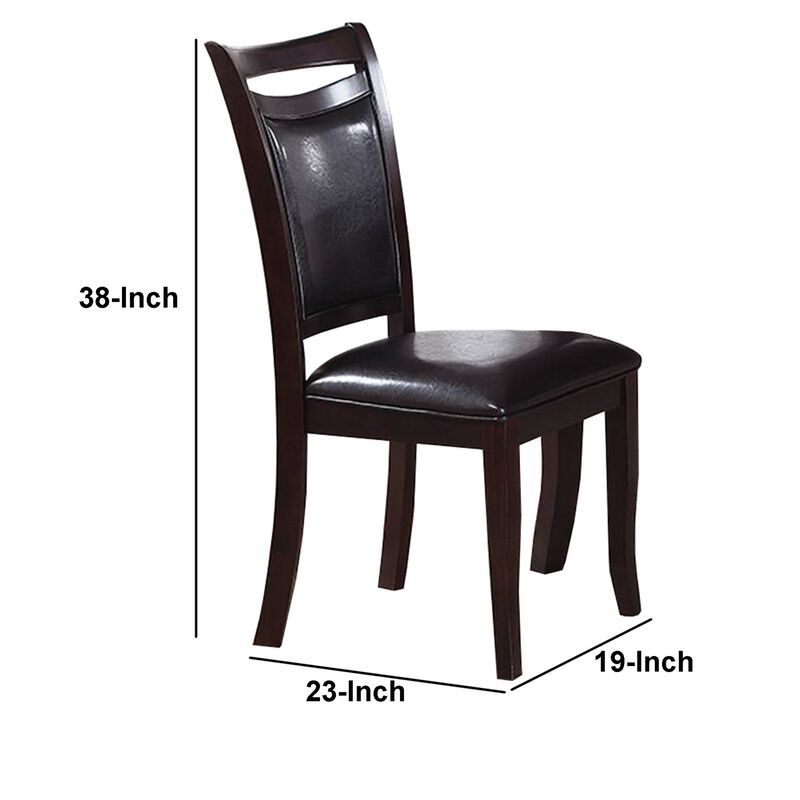 Retro Style Set Of Two Wooden Dining Chairs In Dark Brown,-Benzara