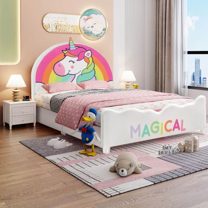 Hivvago Children Twin Size Upholstered  Platform Single Bed