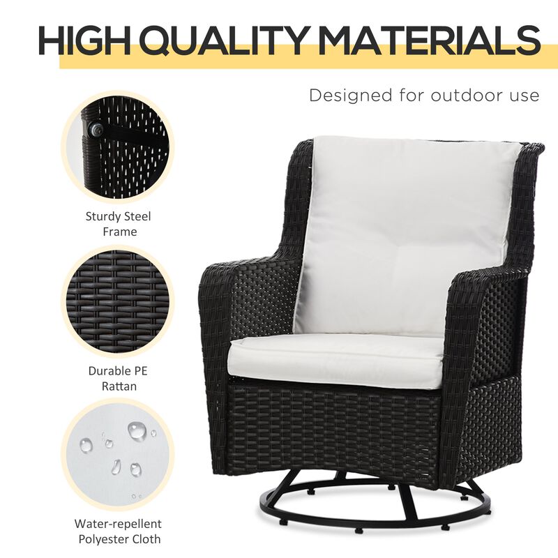 Cream Outdoor Seating: Porch Bistro Set with 360° Rotation & Rocking