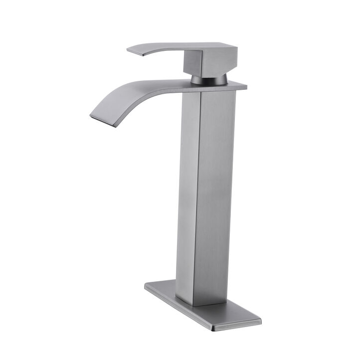 Waterfall Spout Bathroom Faucet, Single Handle Bathroom Vanity Sink Faucet