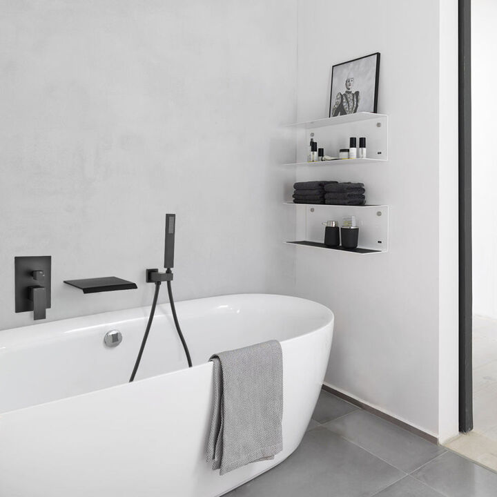 Modern Style Matte Black Wall Mount Tub Filler Bathroom Bathtub Faucet Shower Set 0001