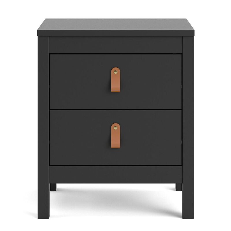 Furnifact Stylish Black Matte Nightstand With Two Drawers For Modern Bedrooms