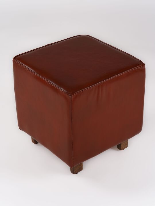 Handmade Eco-Friendly Geometric Buffalo Leather & Wood Black Square Ottomon 18"X17"X17" From BBH Homes