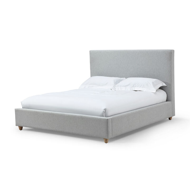 Azin Modern Queen Size Platform Bed, Panel Headboard, Light Gray Upholstery - Benzara