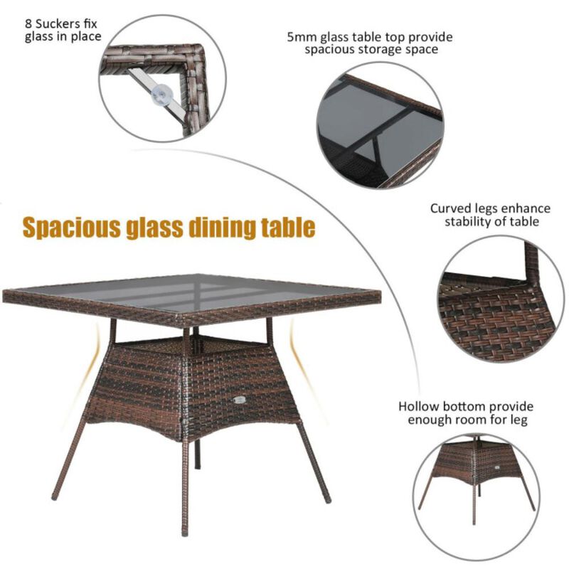 Hivvago 5-Piece Outdoor Wicker Dining Set with Tempered Glass Table and Ergonomic Armchairs
