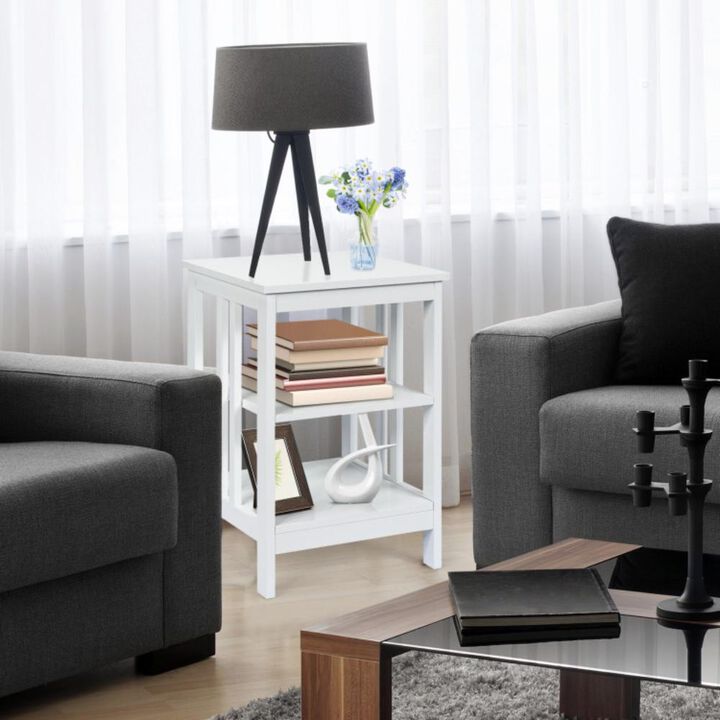 Hivvago 3-Tier Nightstand Sofa Side Table with Baffles and Round Corners