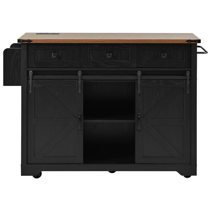 Merax Farmhouse Kitchen Island with Power Outlet