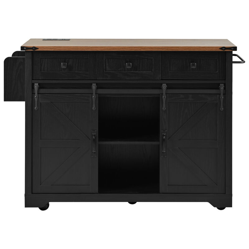 Merax Farmhouse Kitchen Island with Power Outlet