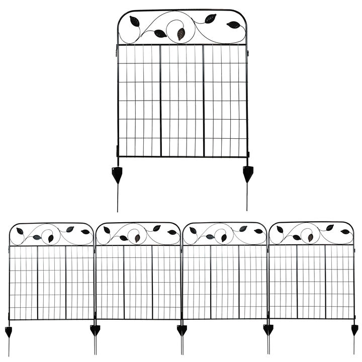 Sunnydaze 4-Piece Romantic Vine Steel Garden Border Fencing - 10 ft - Black