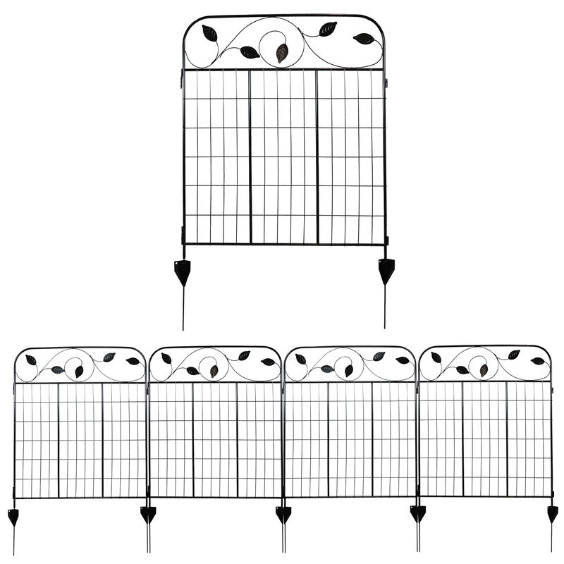 Sunnydaze 4-Piece Romantic Vine Steel Garden Border Fencing - 10 ft - Black