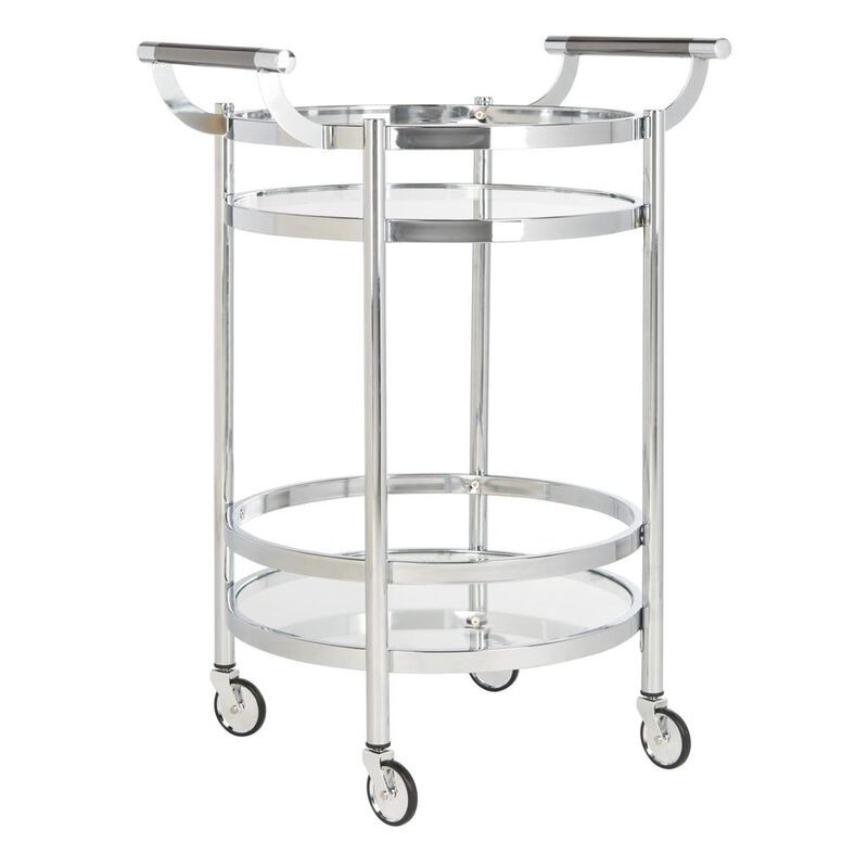 Safavieh Sienna 2 Tier Round Bar Cart, Chrome