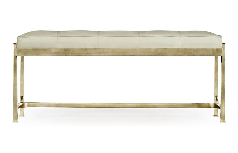Luxe Silver Iron & Cream Leather Bench