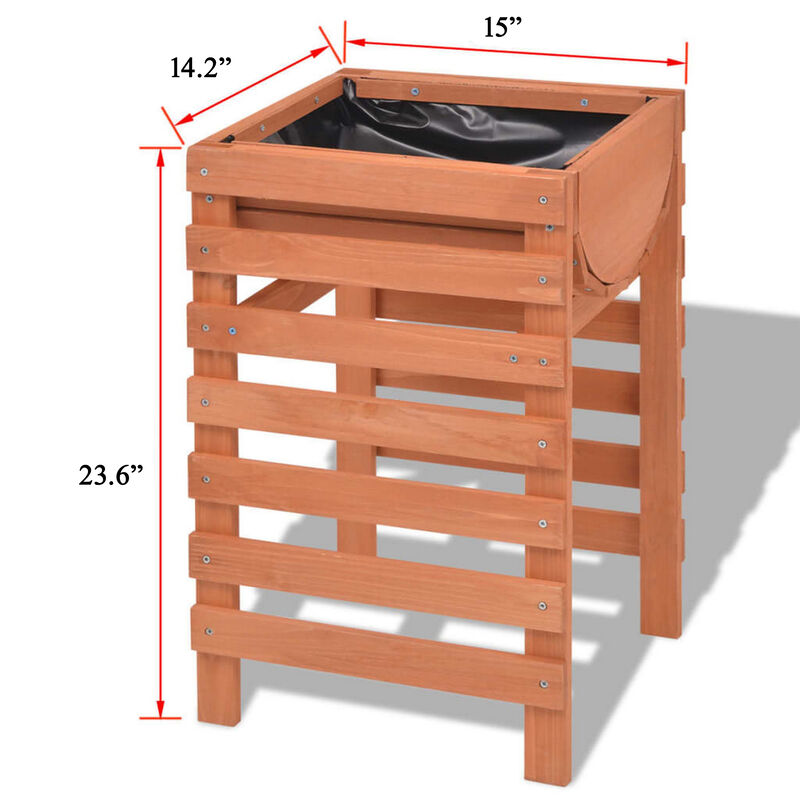 Outdoor Planter with Standing Slatted Design, Natural Brown Fir Wood - Benzara