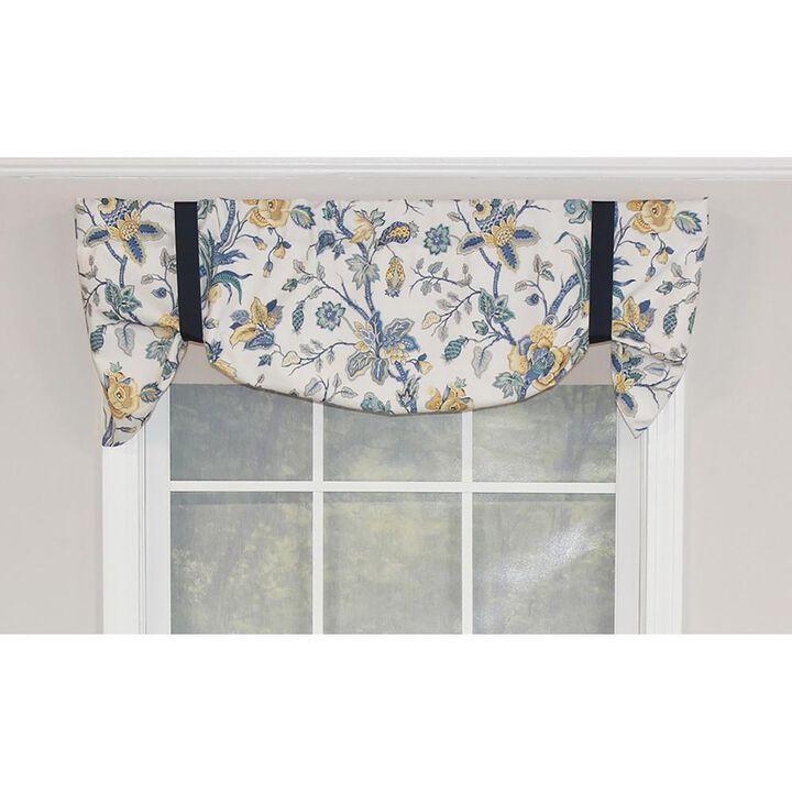 RLF Home Gianna Suspender Valance  Natural. 3" Rod Pocket, contrast ribbon Tie. 50"W x 17"L