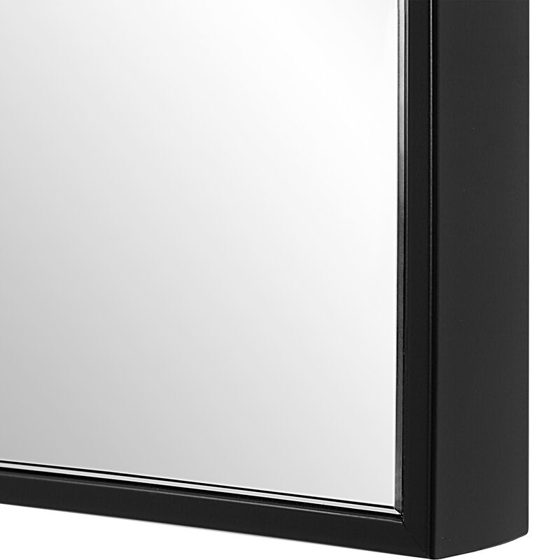 40 Inch Wood Wall Mirror, Rectangular Thin Frame, Black-Benzara