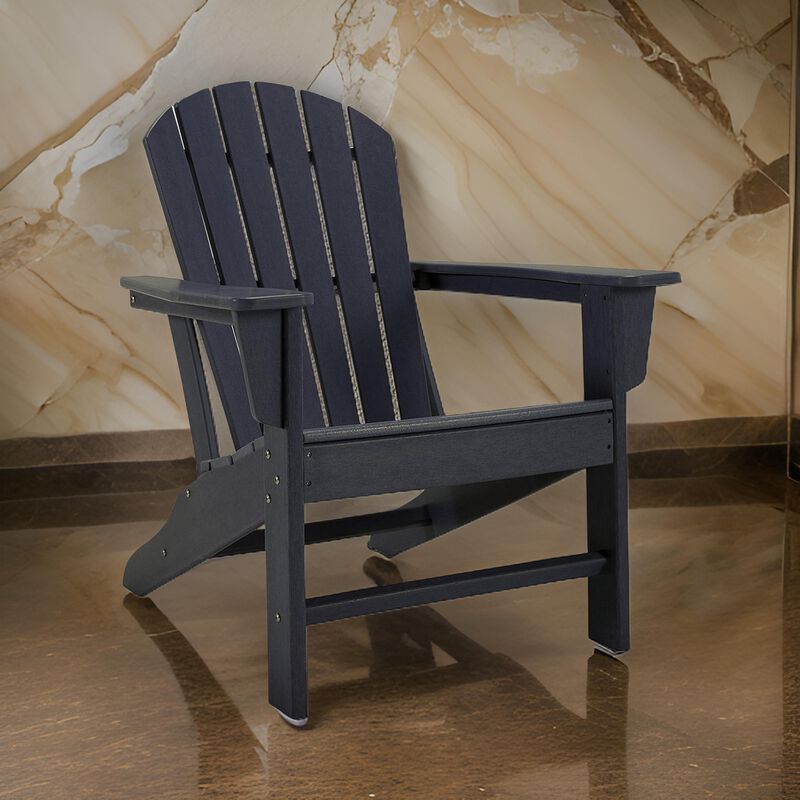 Sami 33 Inch Outdoor Chair, Slatted Design, Adirondack, Black Finish - Benzara
