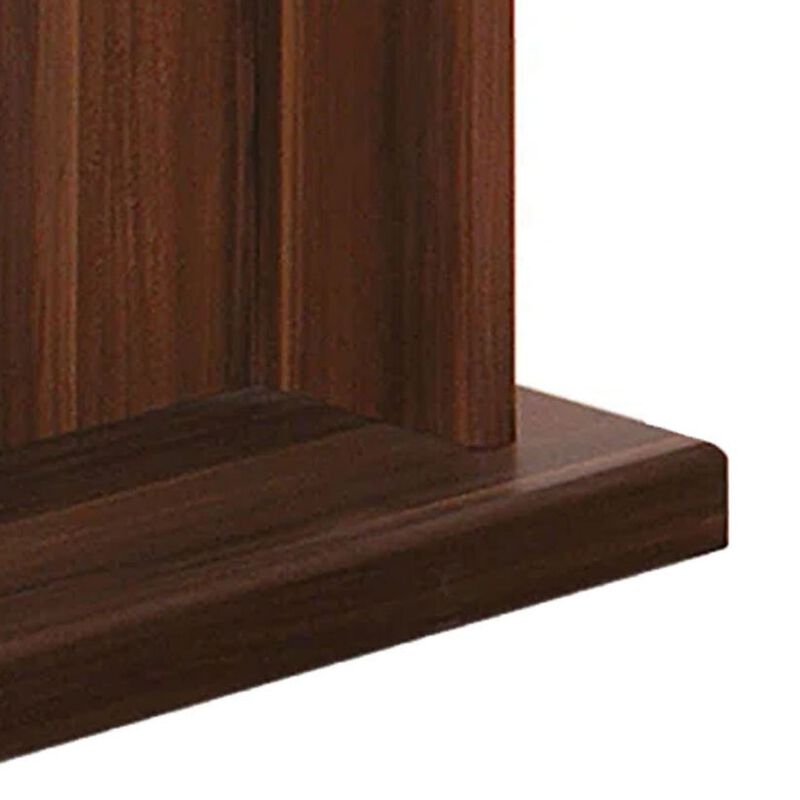 Liam 22 Inch Square Side End Table, Brown Wood, Pedestal Base, Glass Top-Benzara