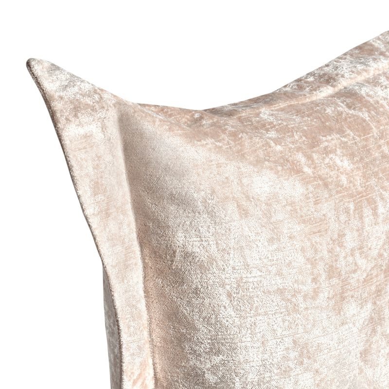 Brad Throw Pillow, 22 Inch Flanged Finish, Nude Beige Rayon Velvet - Benzara
