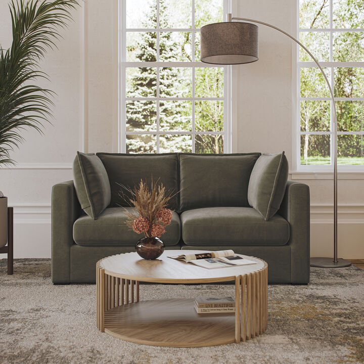 Bennett 2 Piece Flange Seam Modular Sofa  - Olive Green Velvet