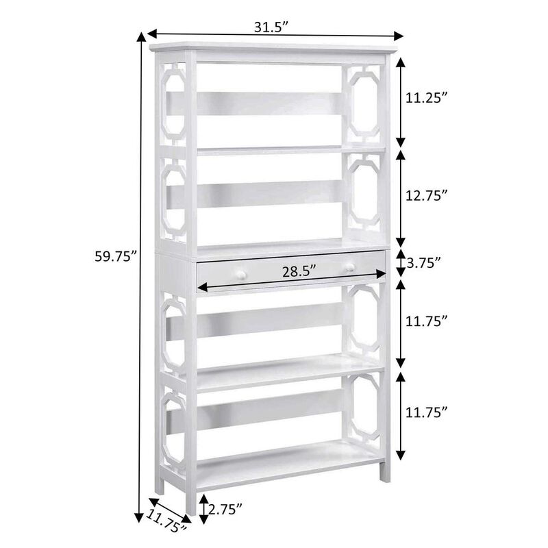 Convenience Concepts Omega 5 Tier Bookcase with Drawer, White
