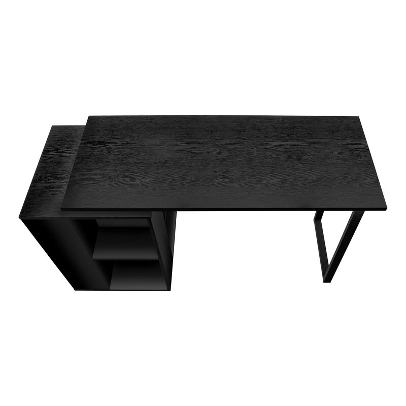 Monarch Specialties I 7601 Computer Desk, Home Office, Left, Right Set-up, Storage Shelves, 55"L, Work, Laptop, Metal, Laminate, Black, Contemporary, Modern