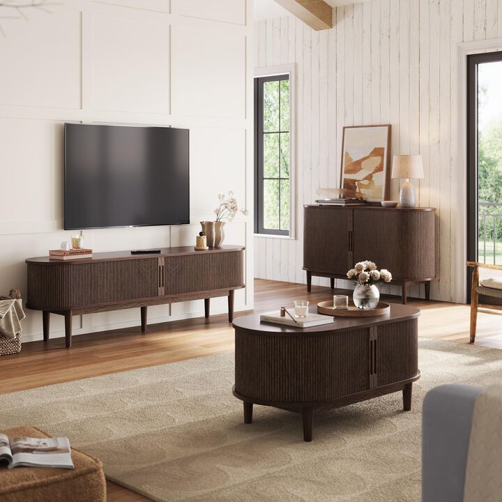 Walnut Entertainment Center TV Stand for 75" TV for Living Room