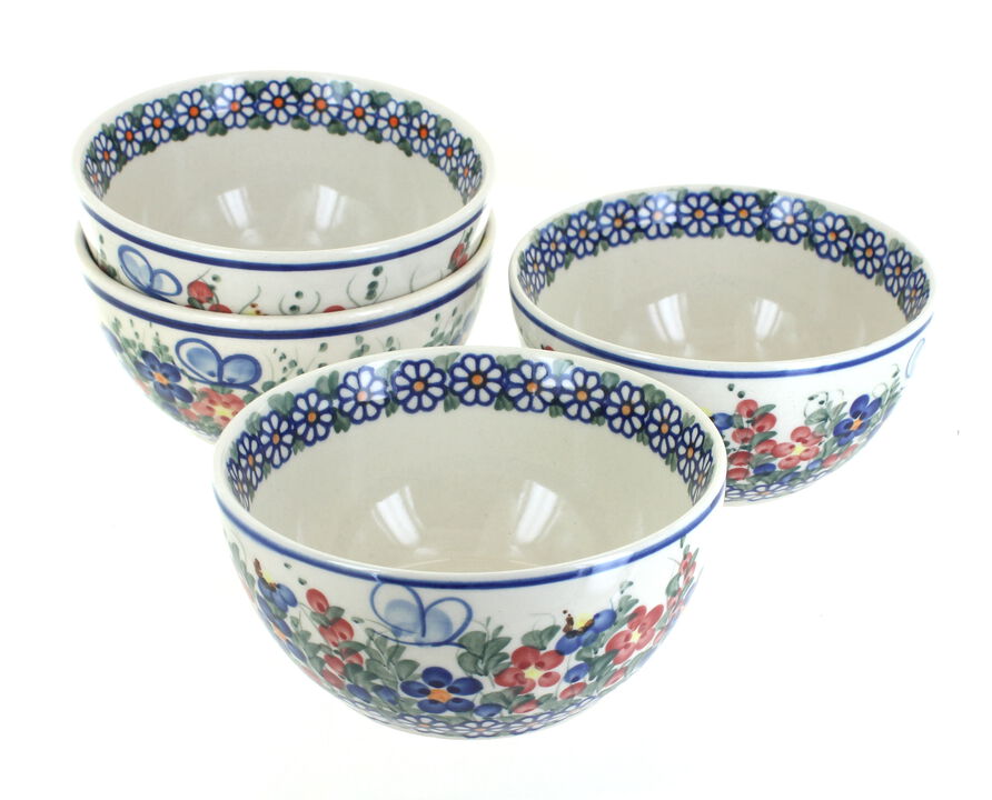 Blue Rose Polish Pottery Garden Butterfly 4 PC Dessert Bowl Set