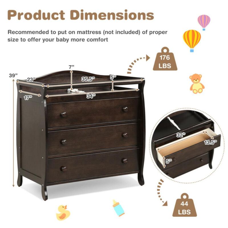Hivvago Baby Changing Table with 3 Drawers and Safety Belt