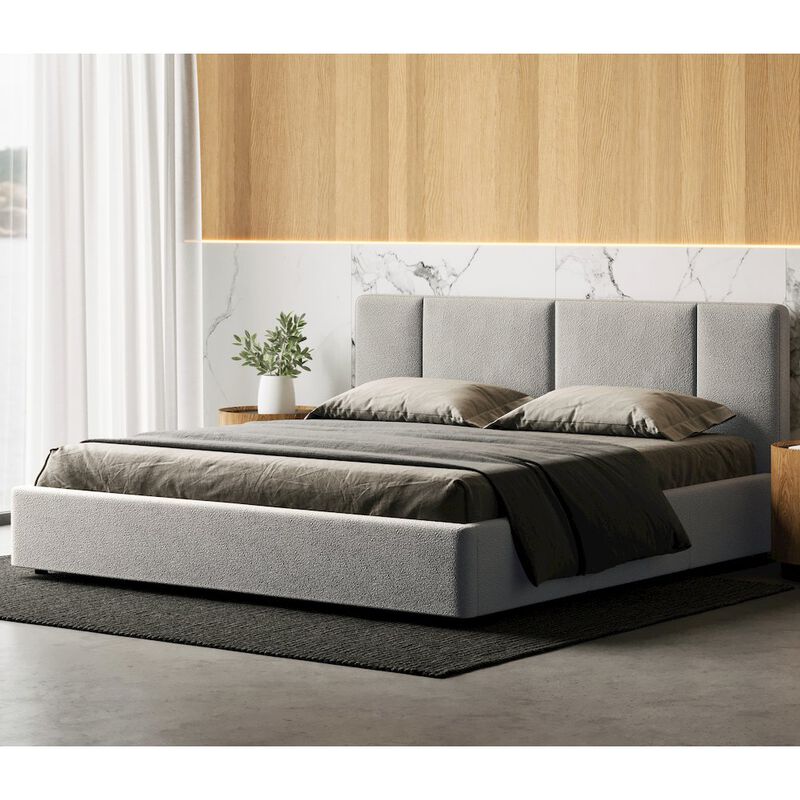 Omax Decor Venice Upholstered Platform King Bed in Gray Boucle Fabric
