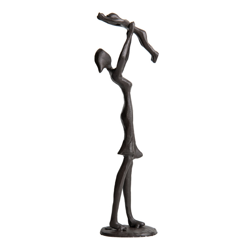 Proud Parent Holding Child Up Contemporary Iron Sculpture Statue