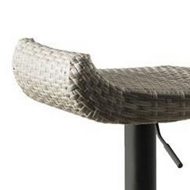 Max 34 Inch Outdoor Barstool, Gray Resin Woven Wicker, Foldable, Set of 2-Benzara