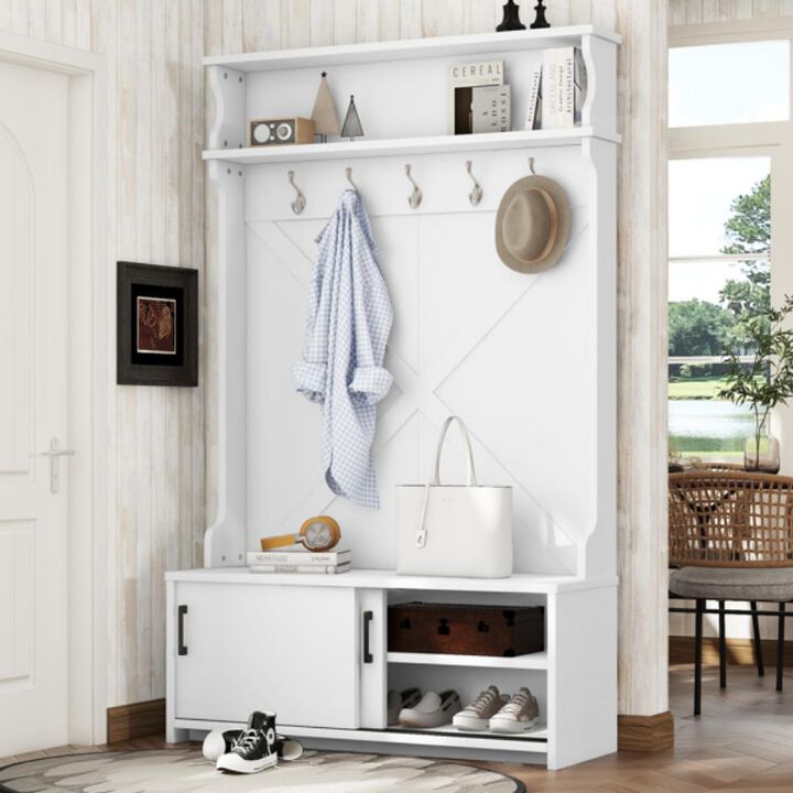 Hall Tree with Storage Bench & Coat Hooks – Entryway & Mudroom Organizer