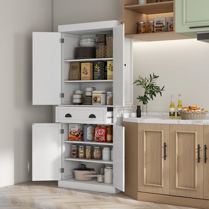 72" White Freestanding Kitchen Pantry: Spacious Storage, Shelves