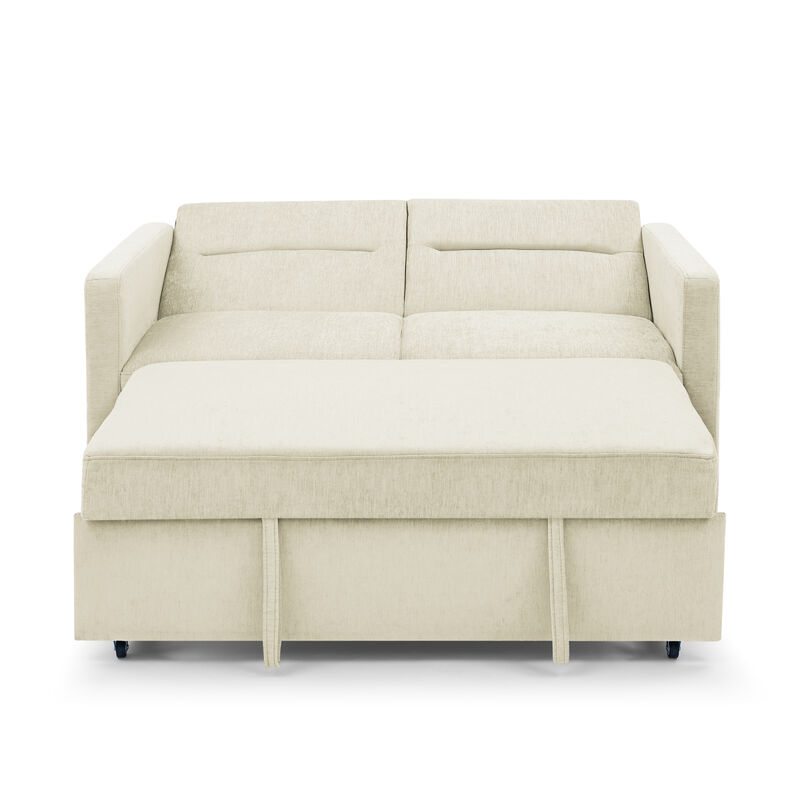 Loveseats Sofa Bed With Pull-Out Bed, Adjustable Back And Two Arm Pocket, Beige (54.5"X33" X 31.5")