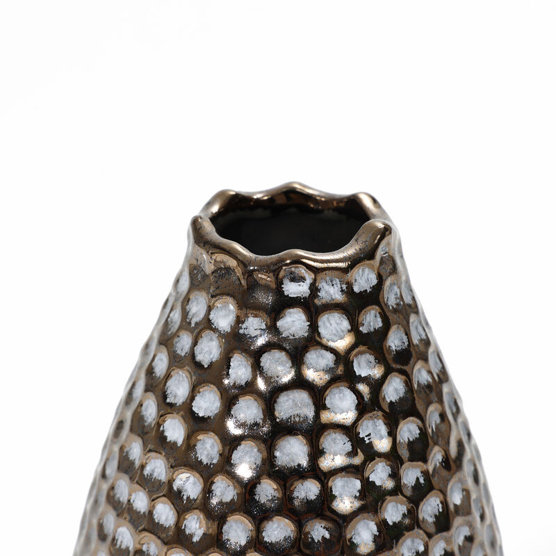 LuxenHome Antique Gold Dimpled Terracotta Vase