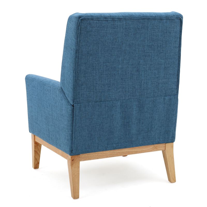 Accent Club Chair, Smooth Textured Design Blue Microfiber, Brown Wood - Benzara