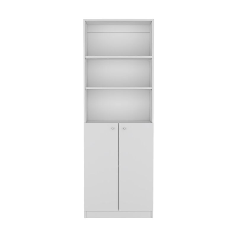 Home 2-Door Bookcase, Modern Storage Unit with Dual Doors and Multi-Tier Shelves -White