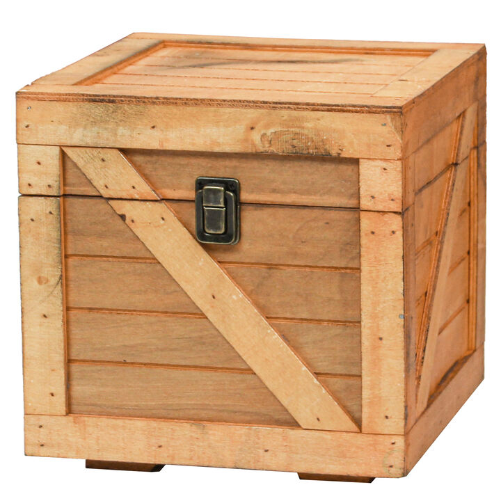 Stackable Wooden Cargo Crate Style Storage Chest, Light Brown
