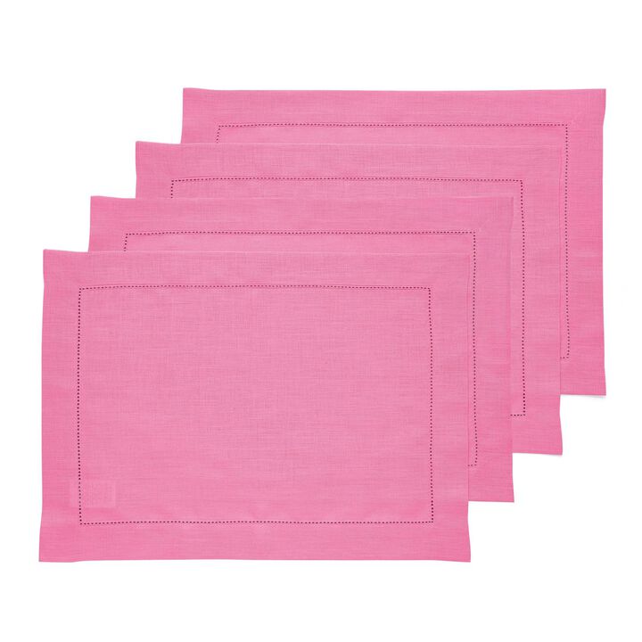 Solino Home 100% Pure Linen Placemats Set of 4 - 14 x 19 Inch | Classic Hemstitch