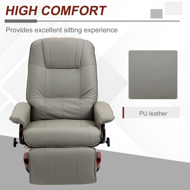 Faux Leather Reclining Lounge Chair Swivel Recliner Sofa Seat w/ Wood Base Brown