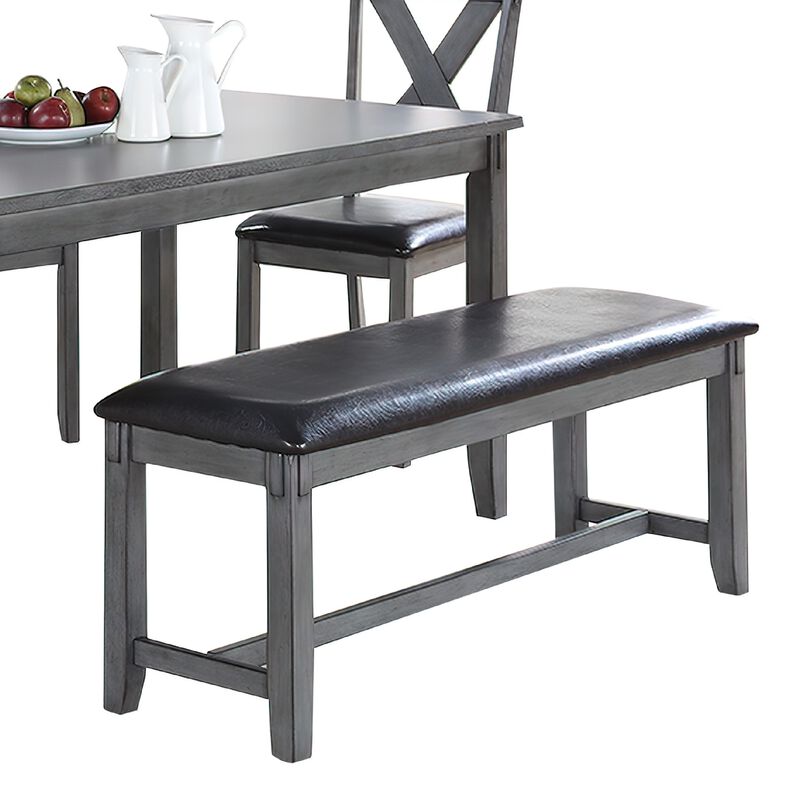 Modern 6 Piece Dining Set with Table, 4 Chairs and Bench, Gray Faux Leather - Benzara