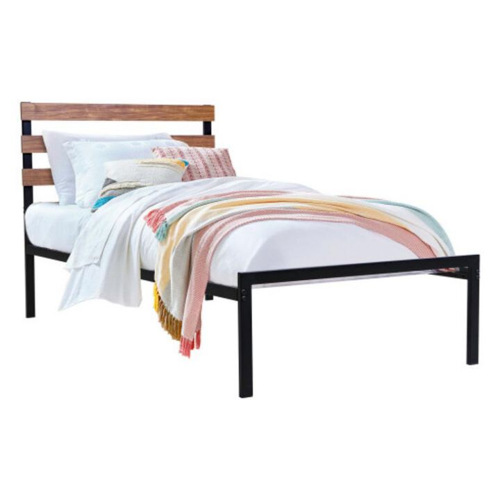 Metal Bed Frame Foundation with Headboard-Twin Size
