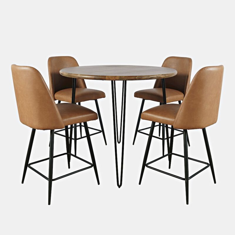 Jofran Five Piece Round Modern  Solid Wood Counter Height Dining Set