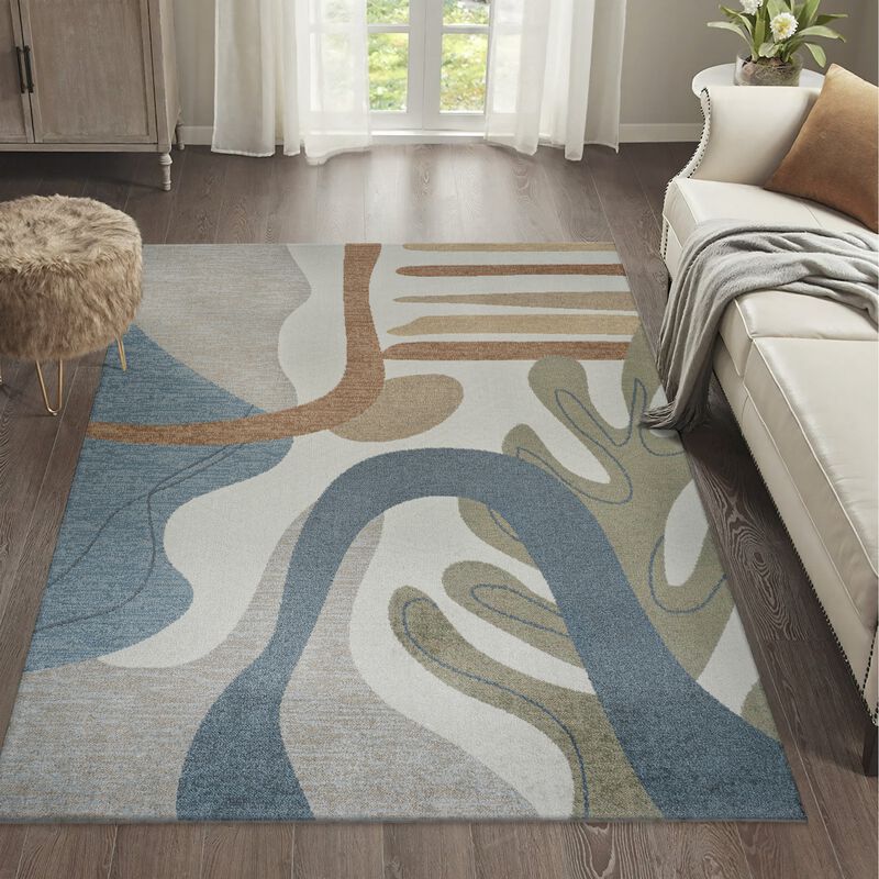 Algae Abstract Glam Botanical Machine-Washable Area Rug
