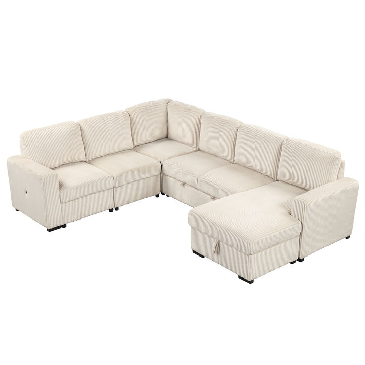 Merax 6-Seat U-shaped Corduroy Combination Sofa