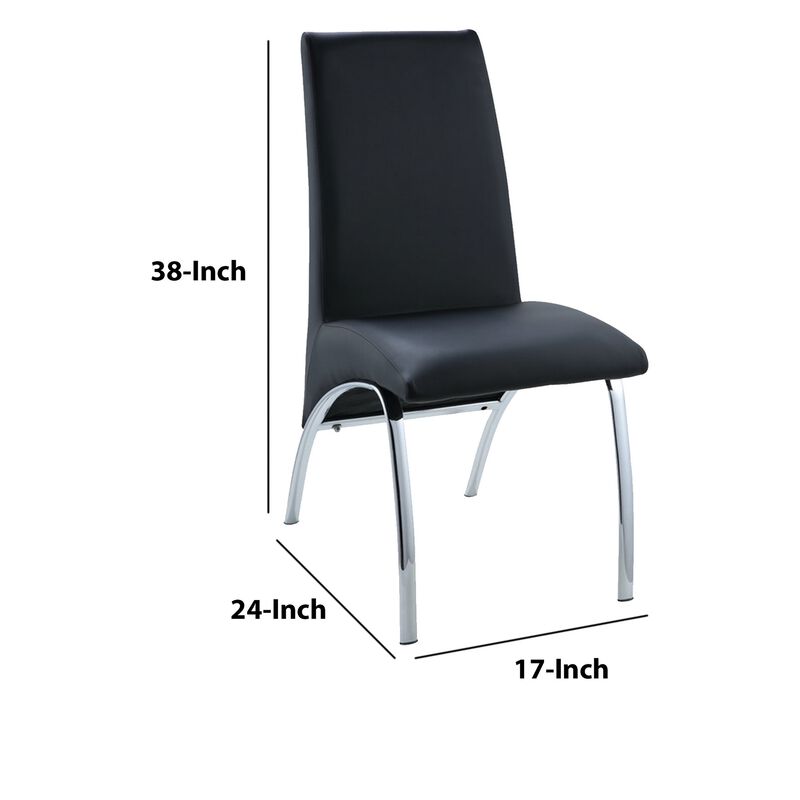 Leatherette Upholstered Side Chairs with Metal Base, Black and Silver, Set of Two-Benzara