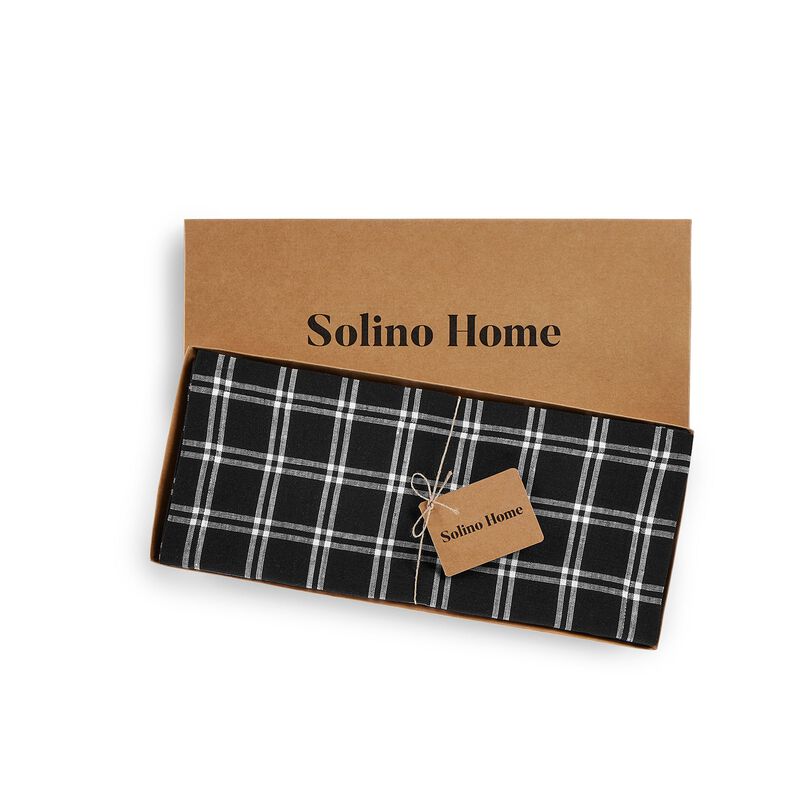 Solino Home 100% Pure Linen Black Table Runner | Marseille Plaid